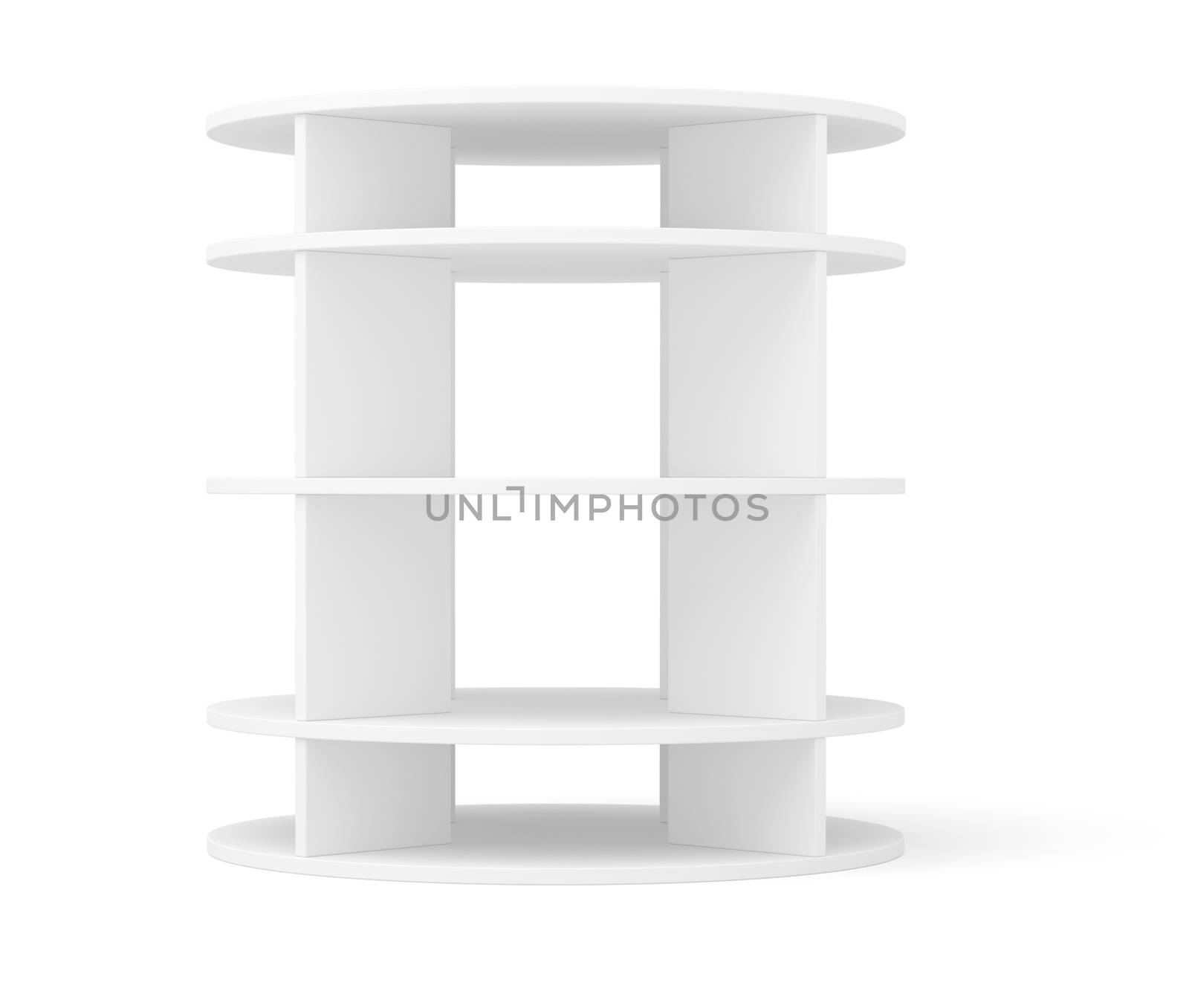 Round showcase for supermarket. Front View. Isolated on white background. 3D illustration
