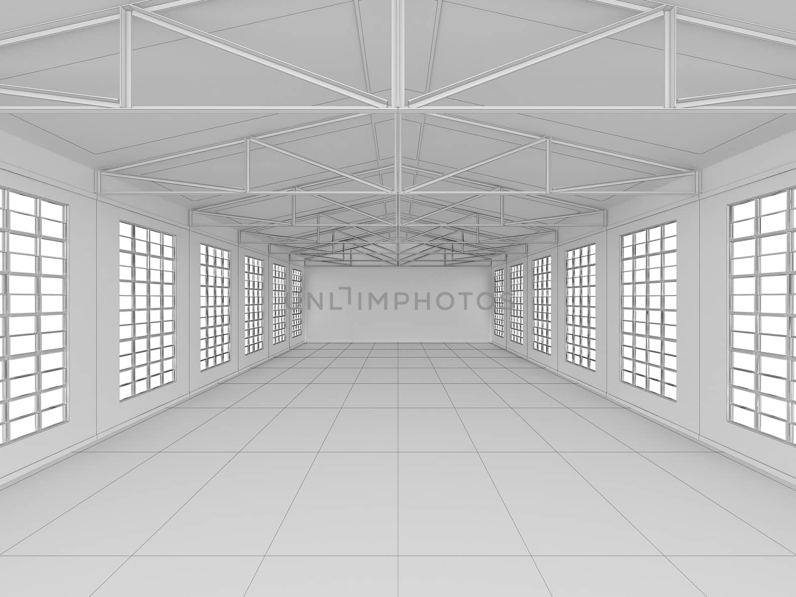 Huge empty light warehouse by cherezoff