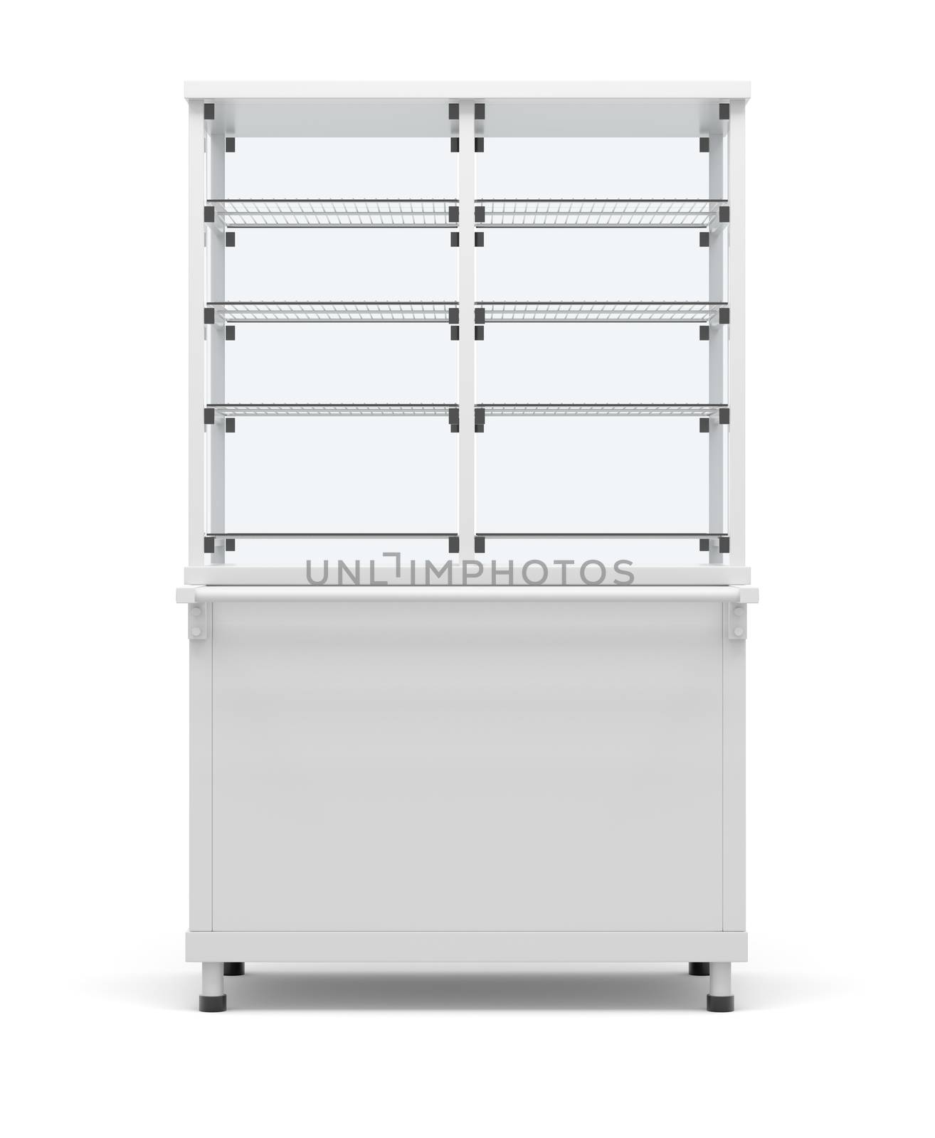 Showcase refrigeration. Front view, isolated on white background. 3D illustration