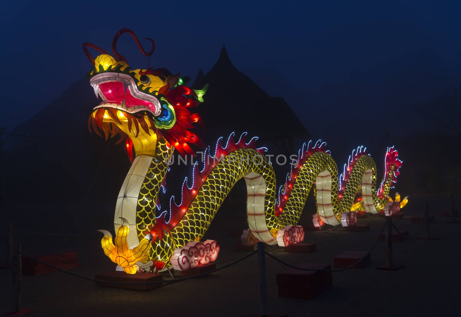 chinese dragon with lights used for festivals