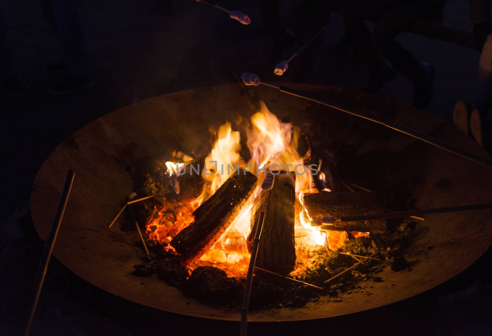 heating and warming sweet marshmallow in the campfire