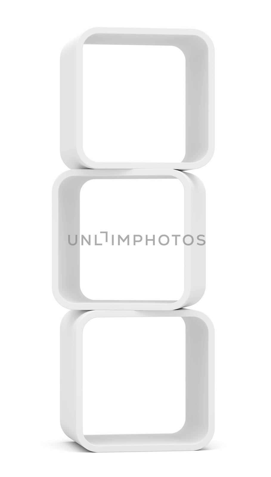 Empty white rounded showcase. Isolated on white. Mock-up. Template shelves. 3D rendering