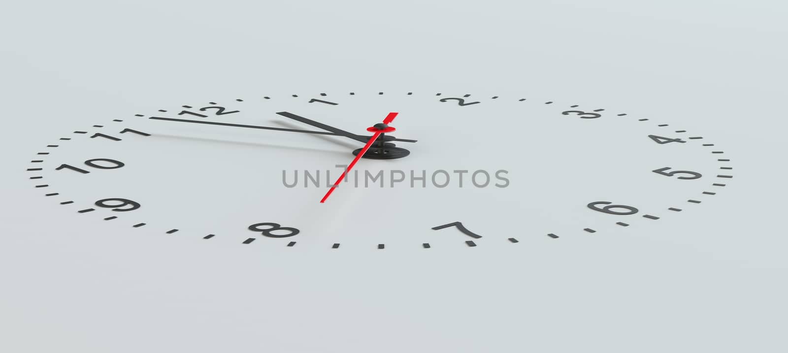 Clock face perspective view. Grey background. 3D illustration