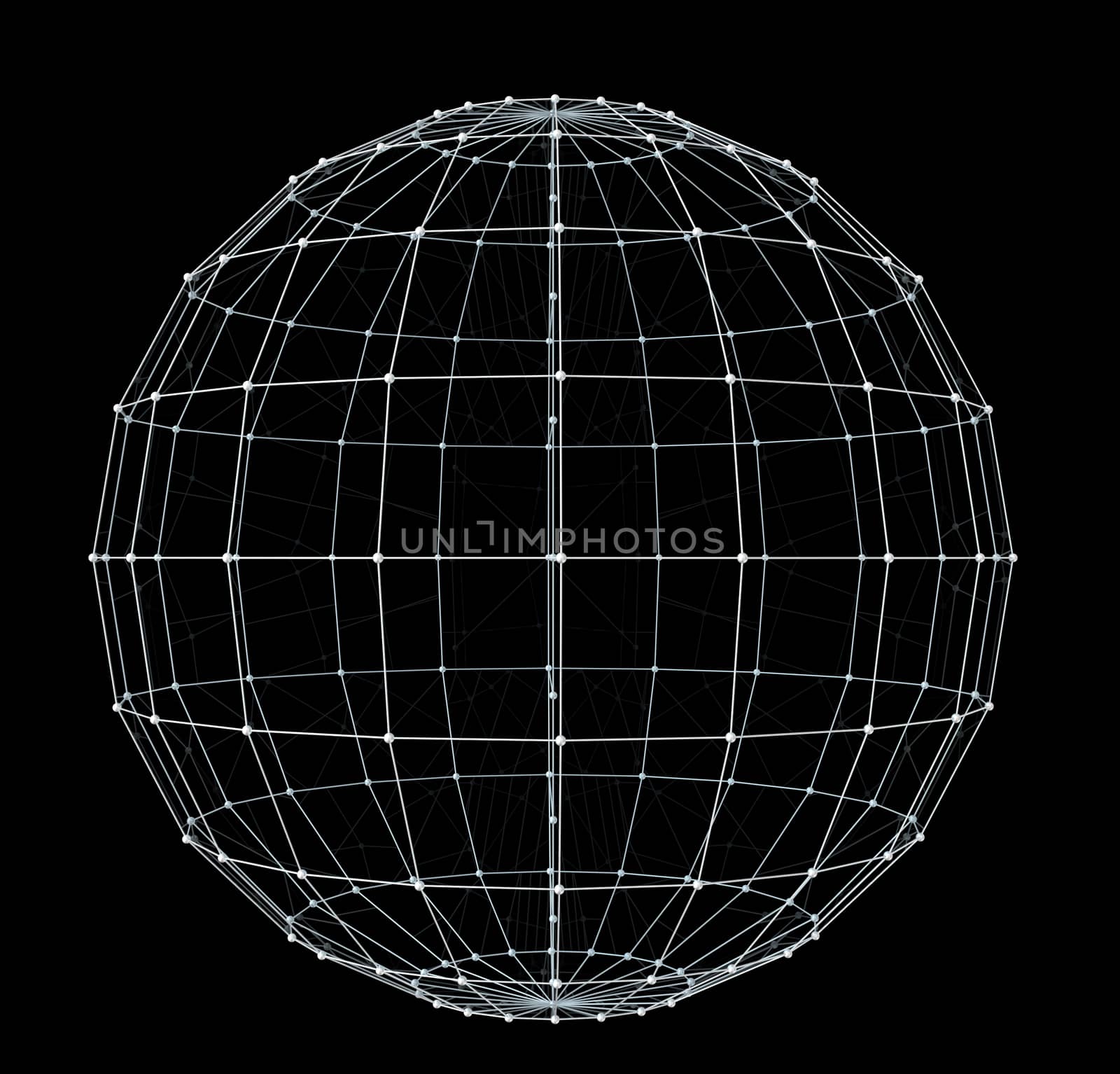 Sphere. Abstract network connection on black background. 3D illustration