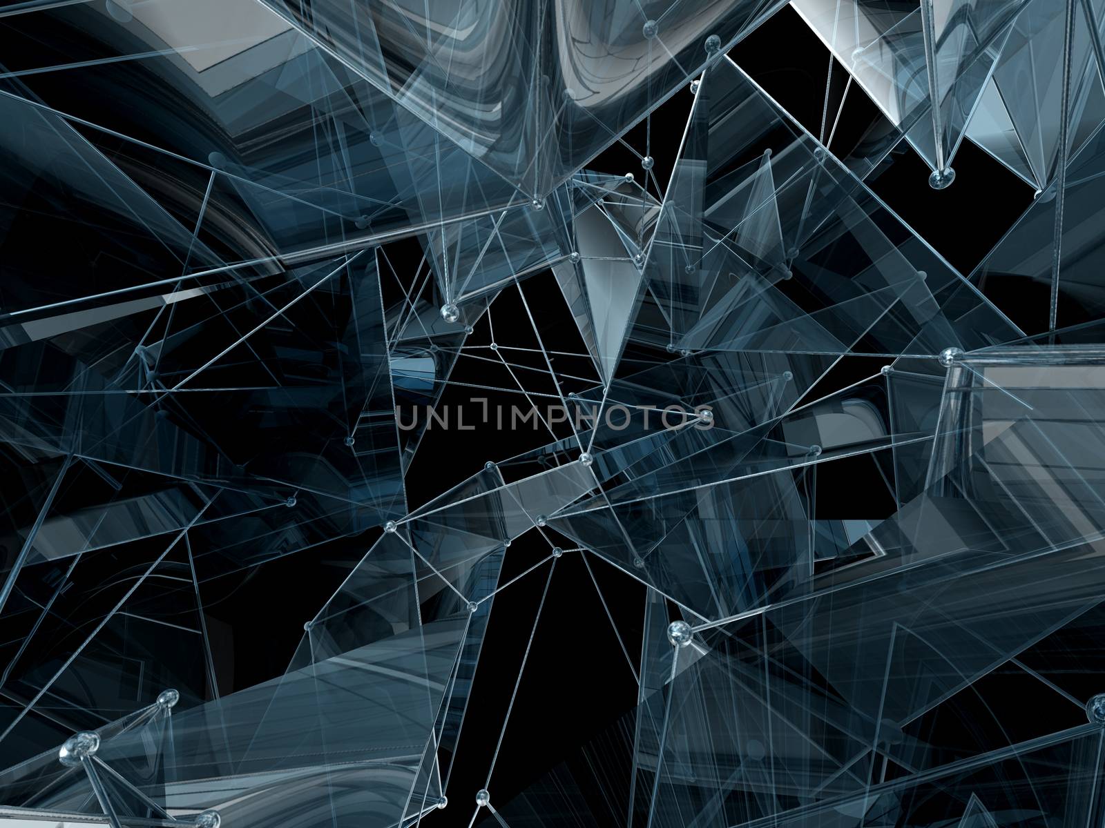 Abstract network connection on black background. 3D illustration