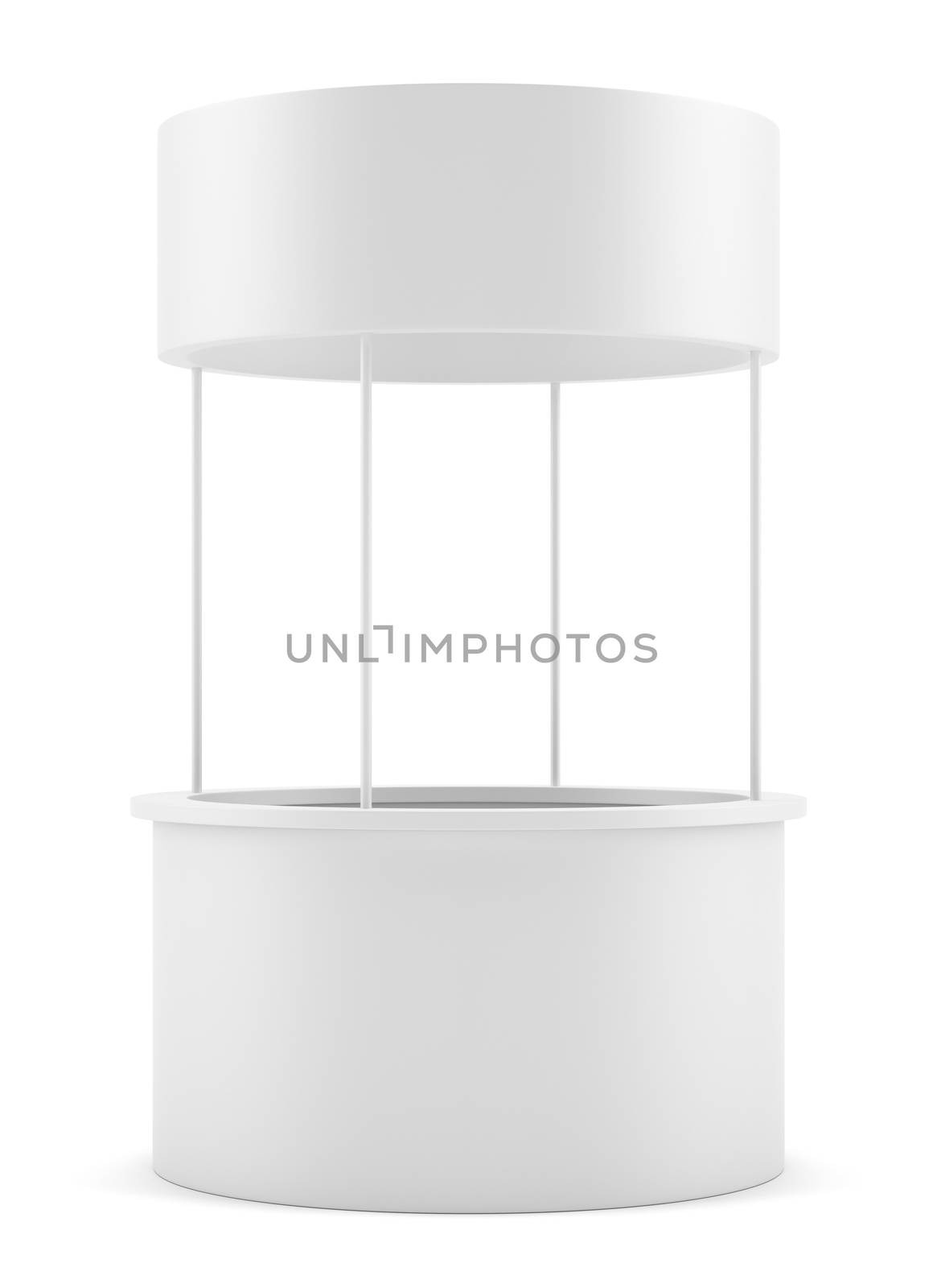 White round POS POI advertising retail stand. Isolated on white. 3D illustration. Template