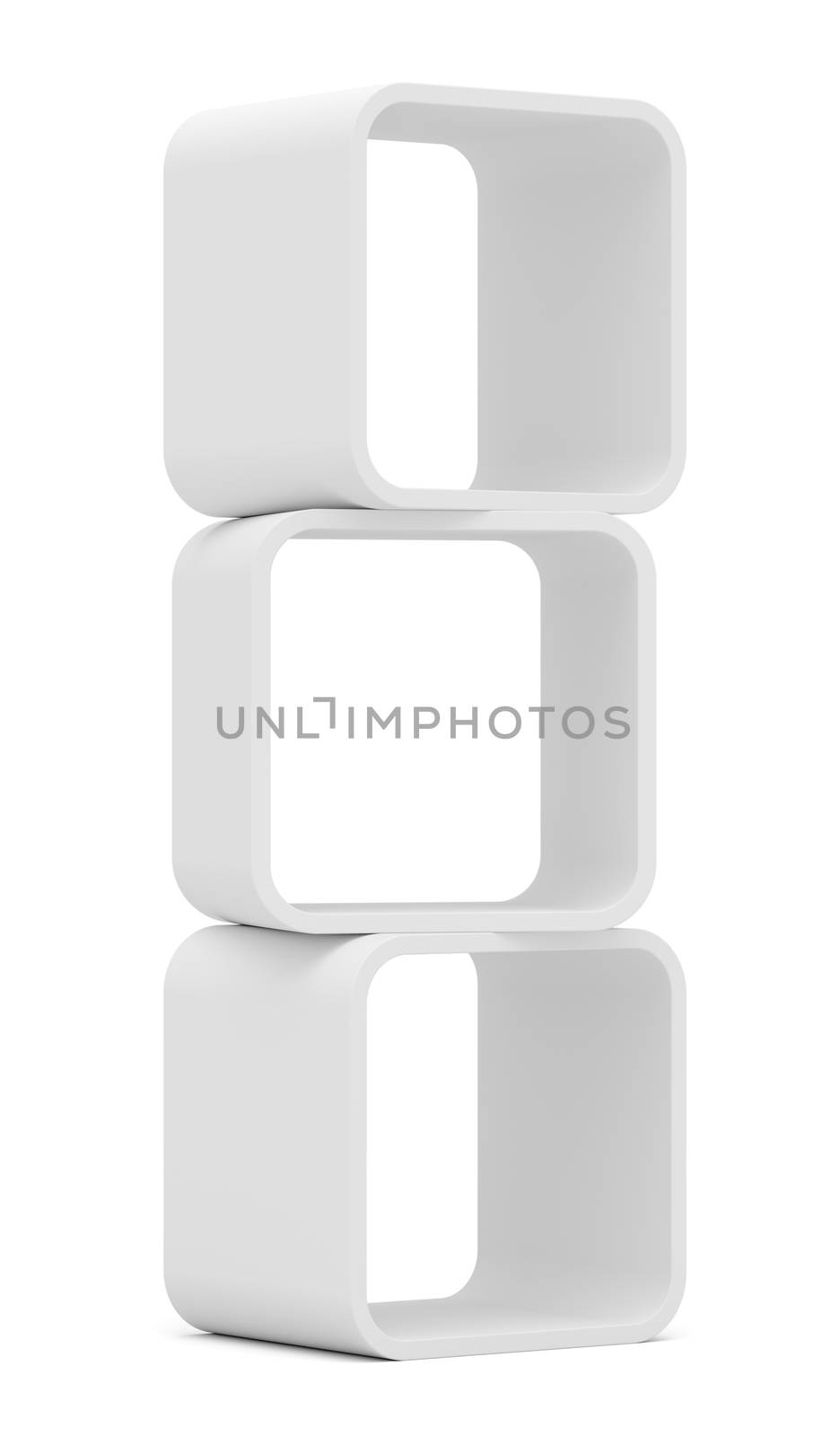 Empty white rounded showcase. Isolated on white. Mock-up. Template shelves. 3D rendering