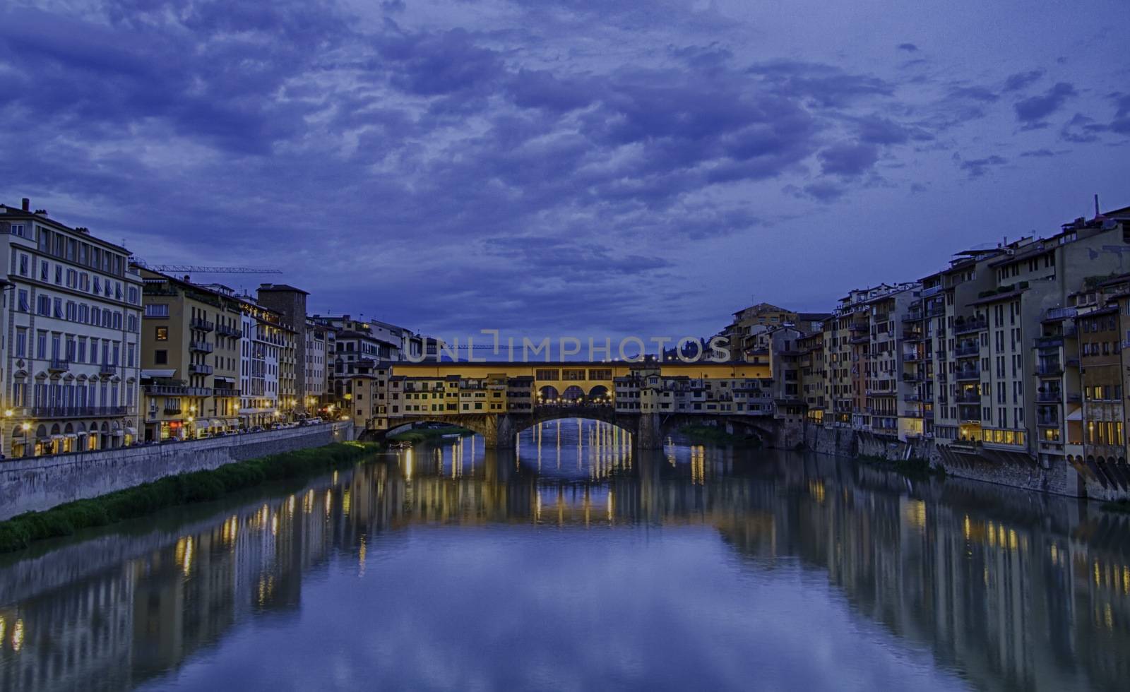 Arno and Ponte Vecchio at night, Florence, Italy