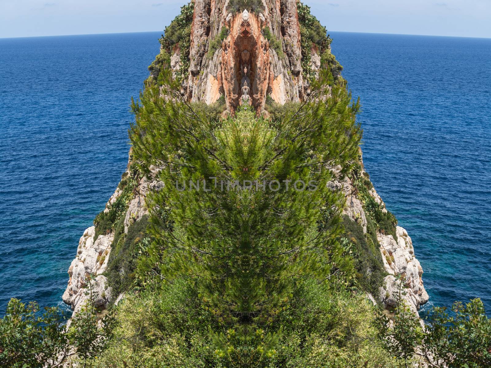 Sea waves and rocks on the steep west coast of Mallorca.