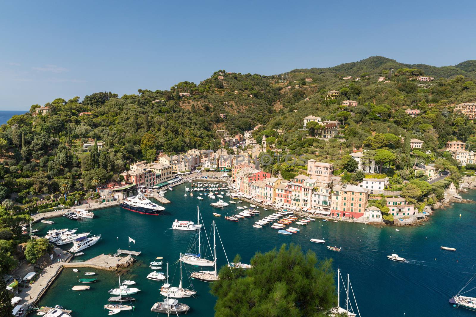 Portofino in Italy taken from the top of the opposite hill by chrisukphoto
