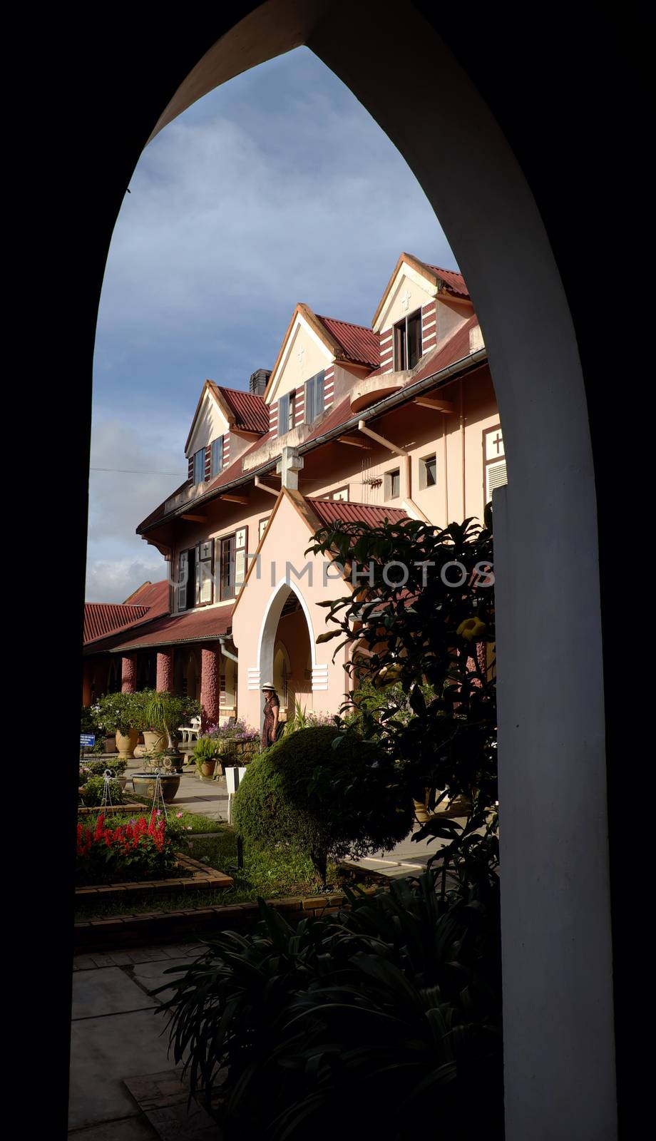 DALAT, VIET NAM- DEC 27, 2016: Ancient French architecture at Da Lat for Vietnam tourism, Domaine de maria church on day, a famous place for travel with old building, Vietnam