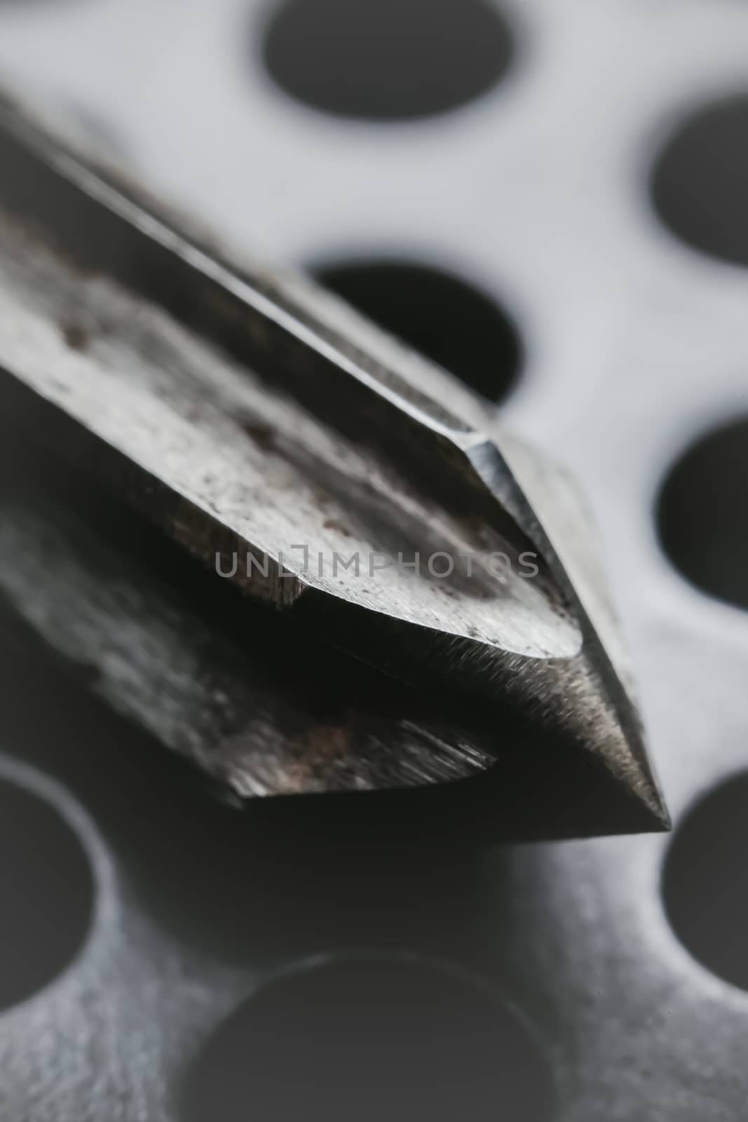Drill reamer at factory workshop. Selective focus