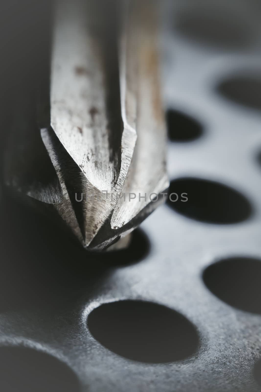 Drill reamer at factory workshop. Selective focus