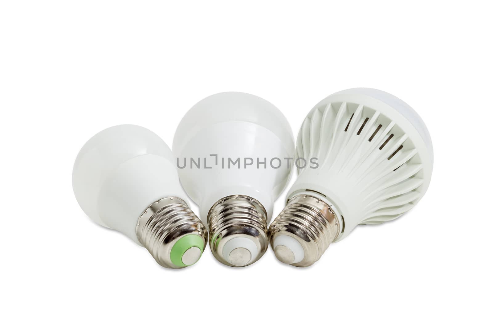 Three different light emitting diode lamp on a light background  by anmbph