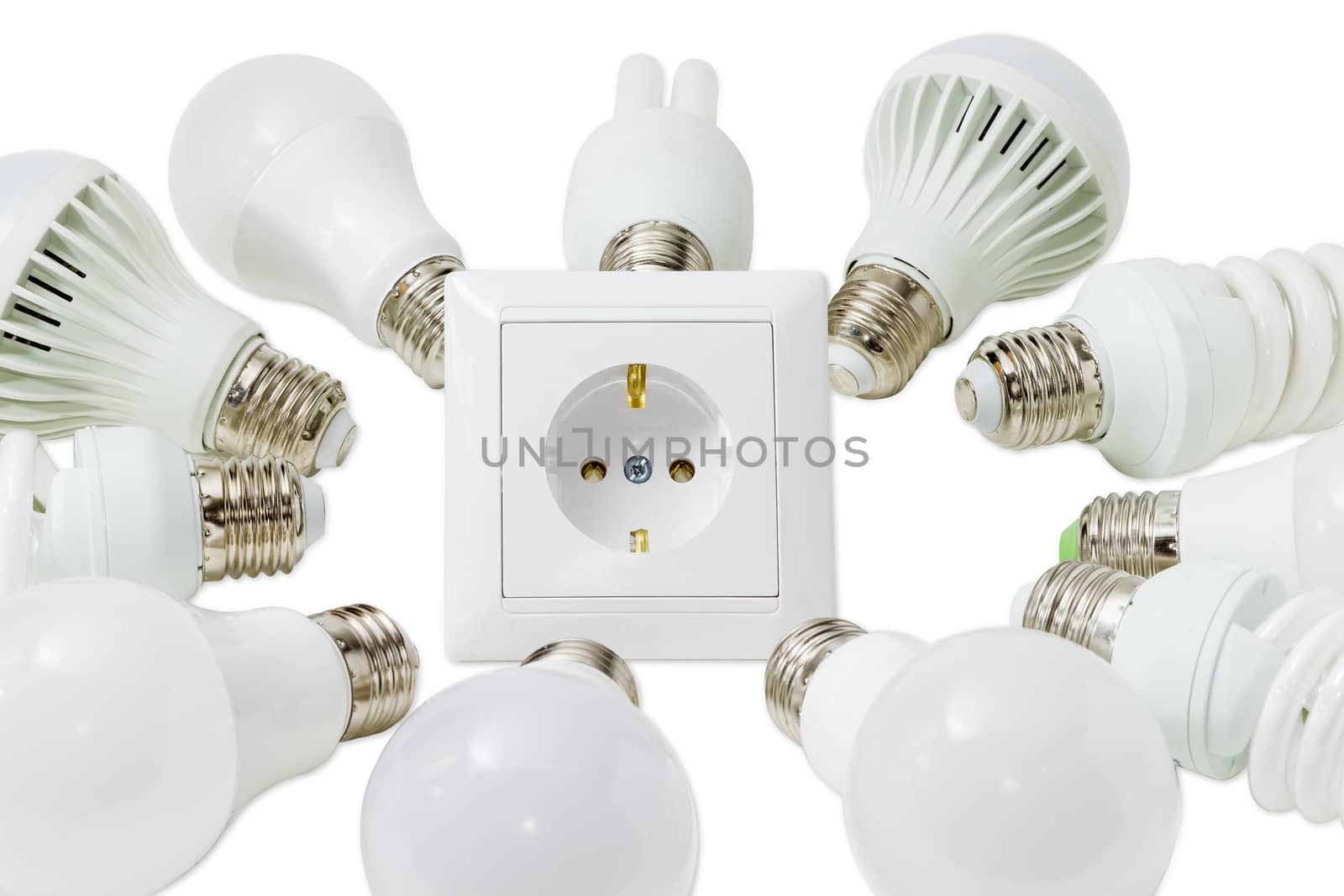 LED lamps and compact fluorescent lamps around socket outlet clo by anmbph