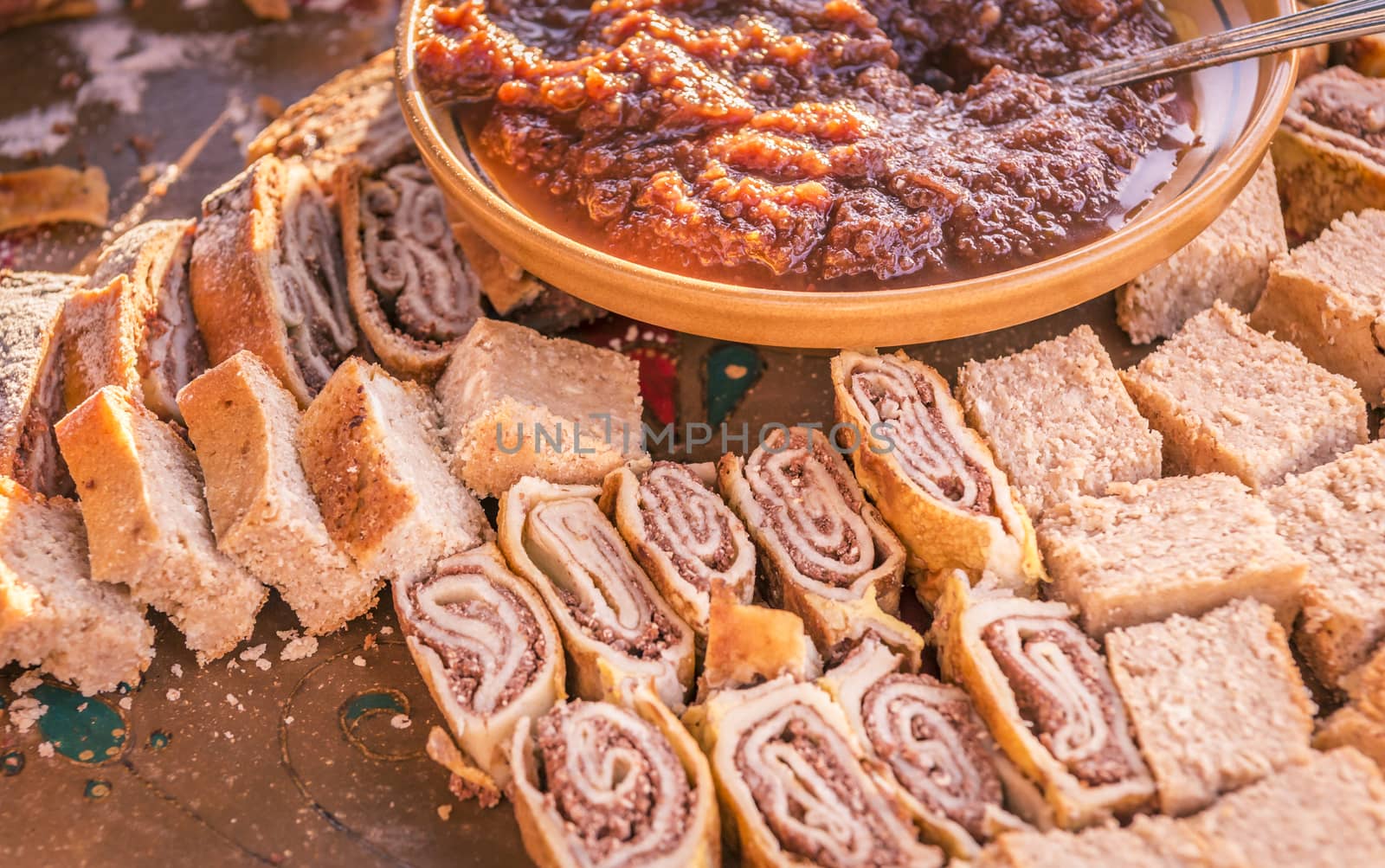 Sweet rolls and tasty cakes based on dried pears, served with a delicious pear jam, specific to the Zasip town, Slovenia.