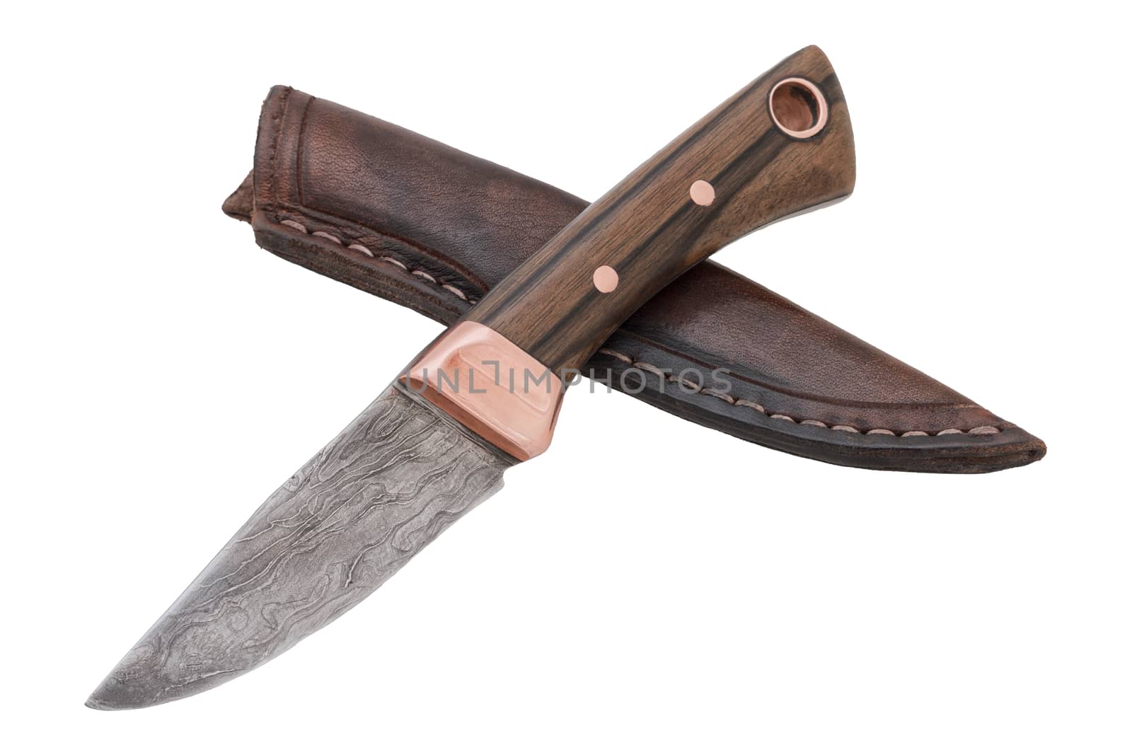 Hand-forged knife isolated on a white background