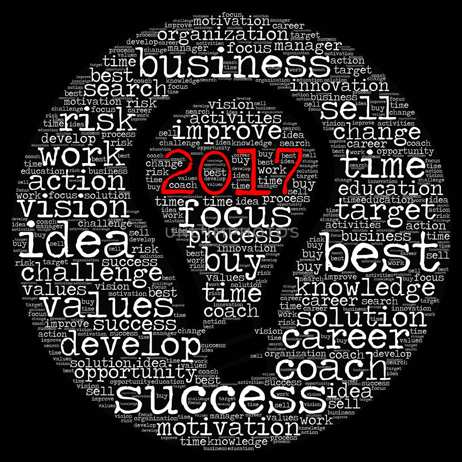 Business 2017 word cloud concept in light bulb shape by eenevski