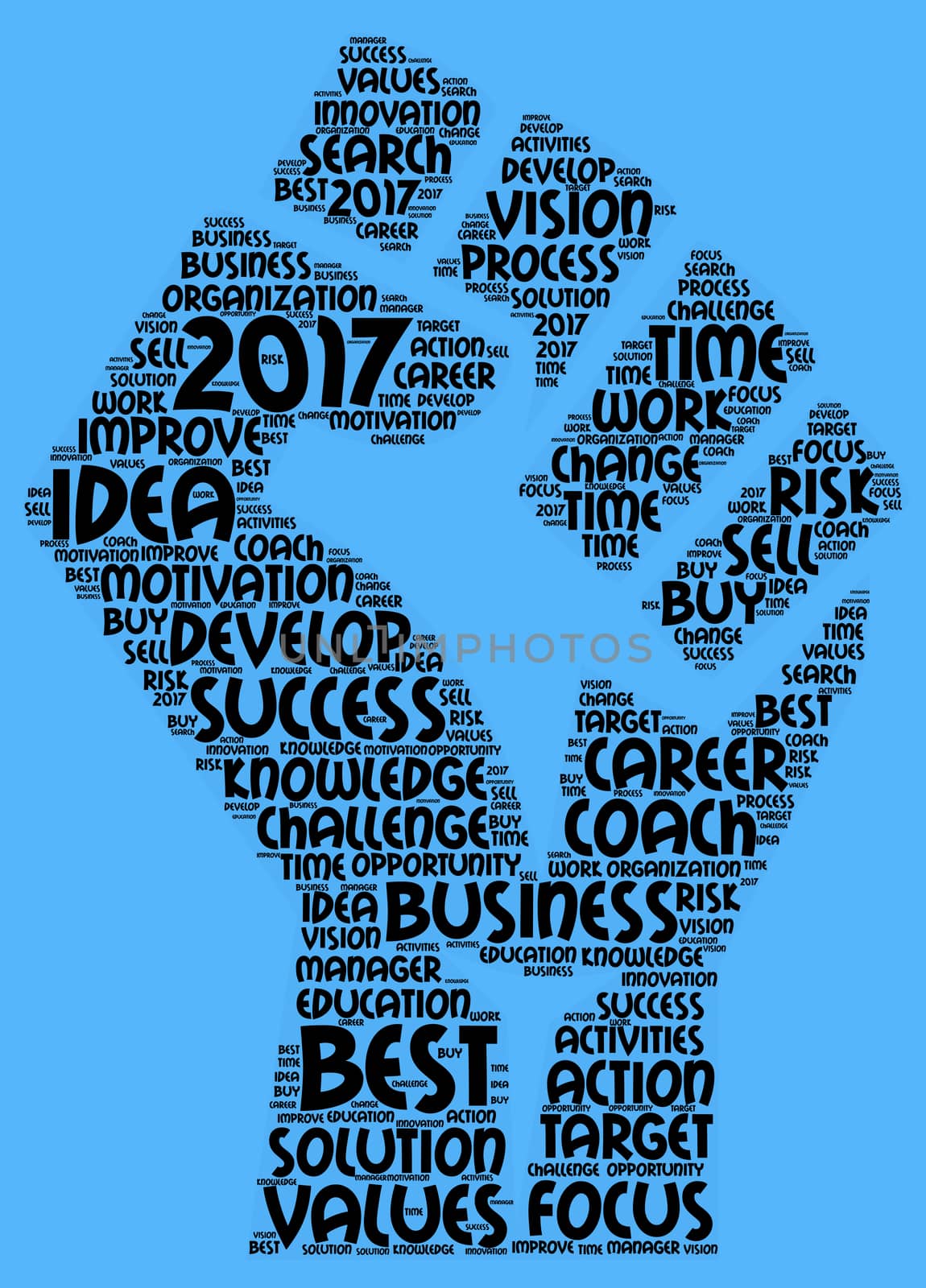 Business 2017 word cloud concept in shape hand sign