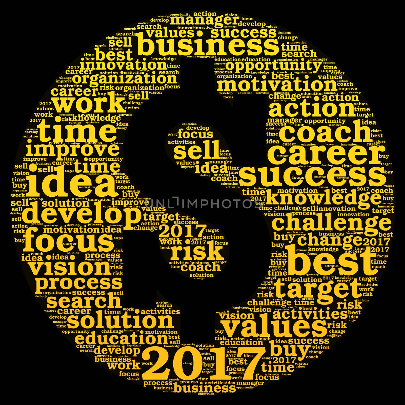 Business 2017 word cloud concept in shape dollar sign