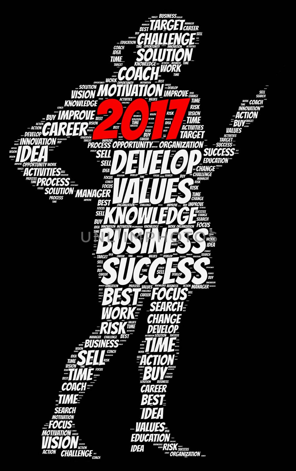 Business 2017 word cloud concept in shape business woman