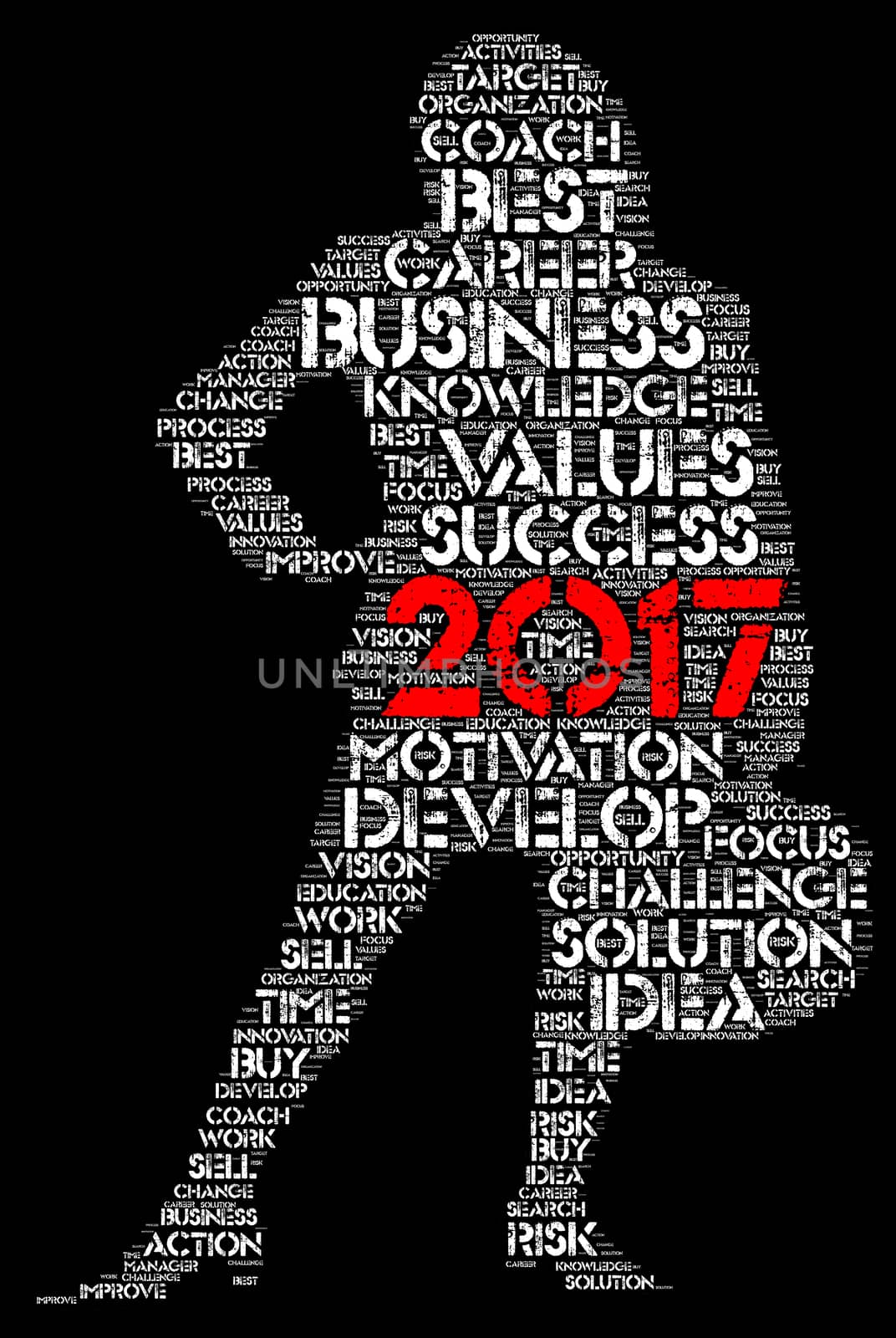 Business 2017 word cloud concept in shape business woman