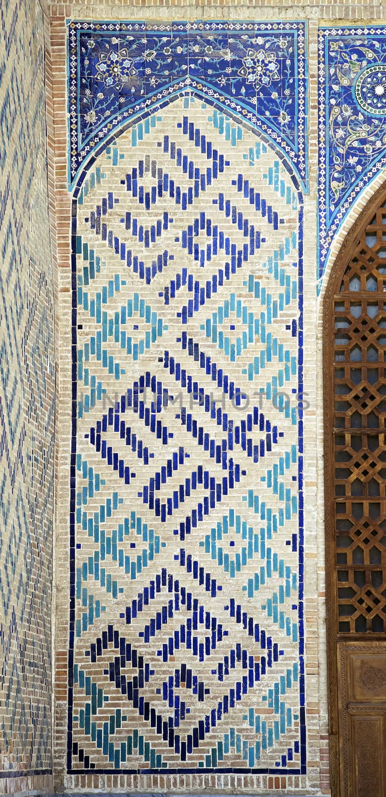 Old Eastern mosaic on the wall of a mosque, Uzbekistan
