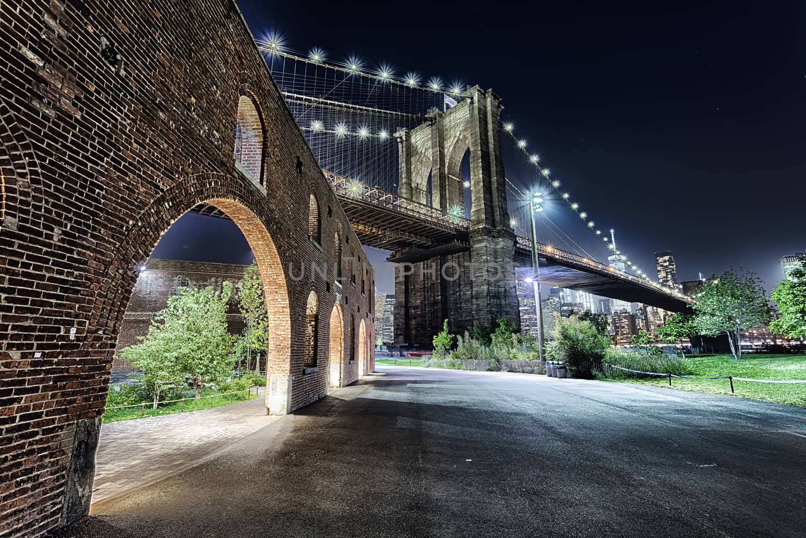 New York City Brooklyn Bridge with the Brooklyn Park by hanusst