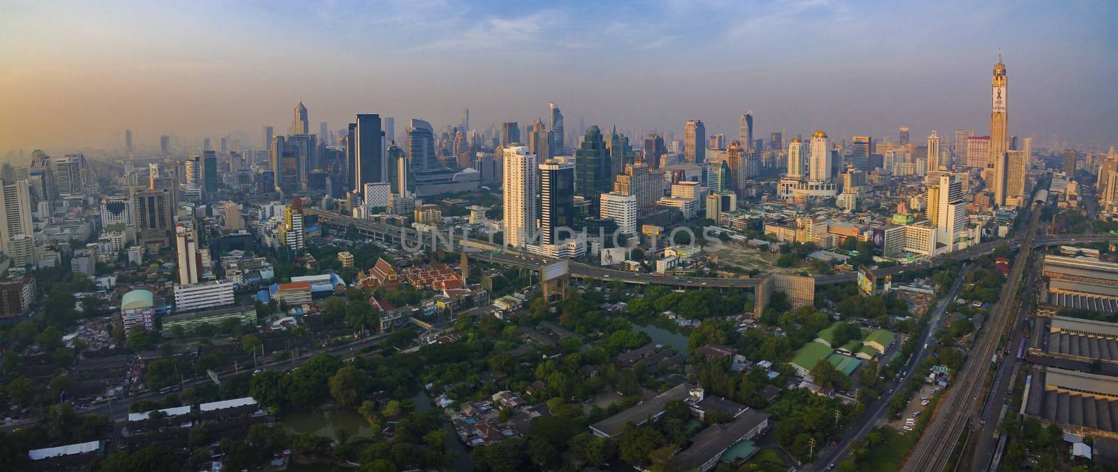 BANGKOK THAILAND - DECEMBER 11 : aerial view of skyscraper in heart of bangkok  on december 11 , 2016 in bangkok thailand