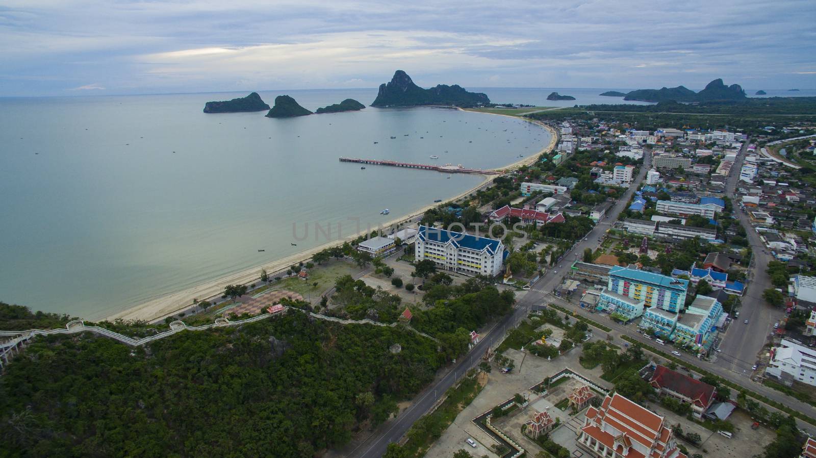 aerial view of prachuapkhirikhan harbor southern of thailand by khunaspix
