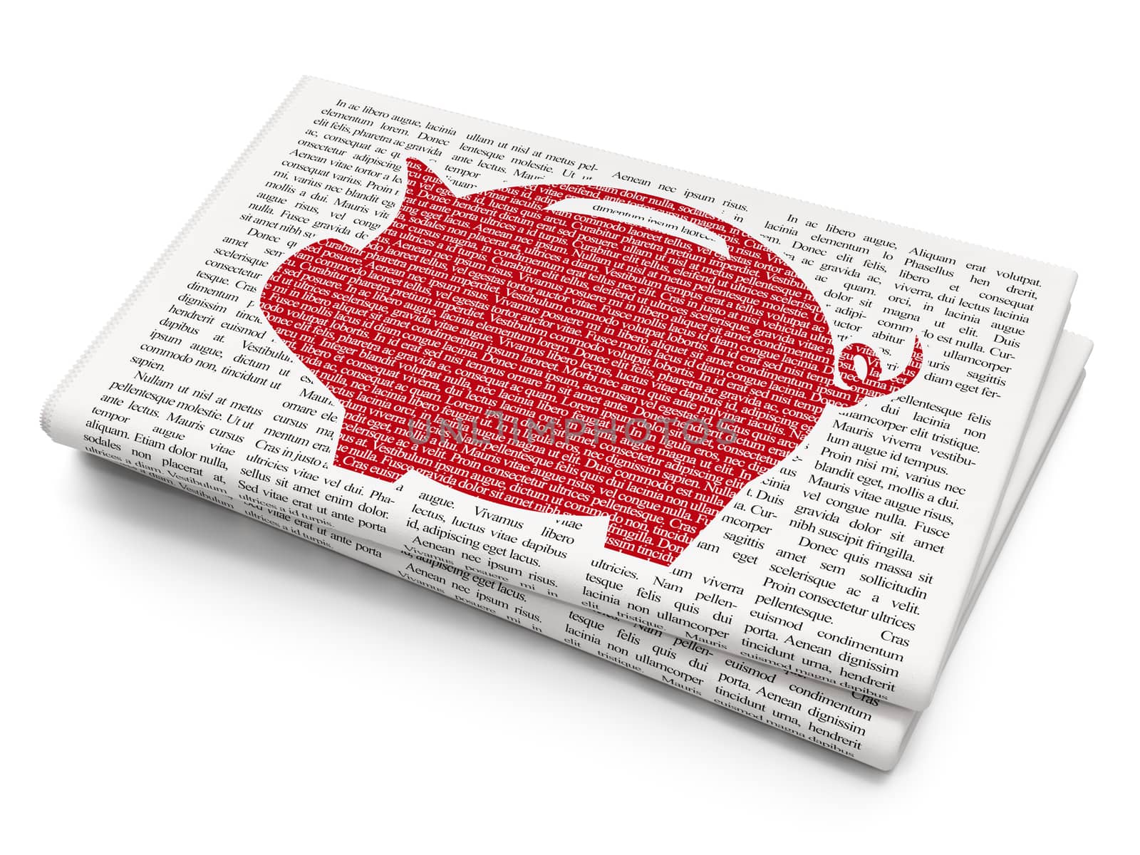 Money concept: Pixelated red Money Box icon on Newspaper background, 3D rendering