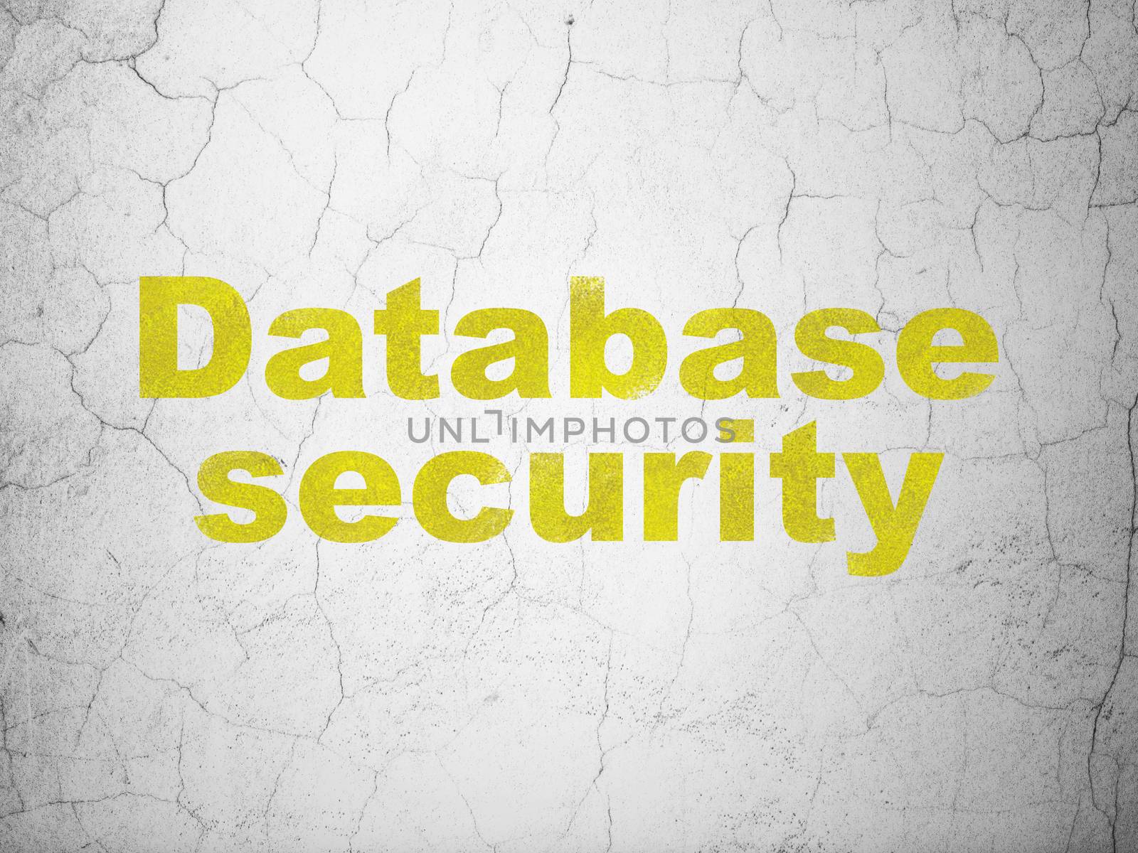 Safety concept: Yellow Database Security on textured concrete wall background