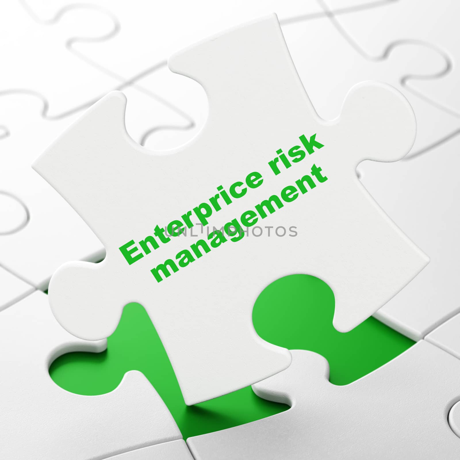 Business concept: Enterprice Risk Management on White puzzle pieces background, 3D rendering