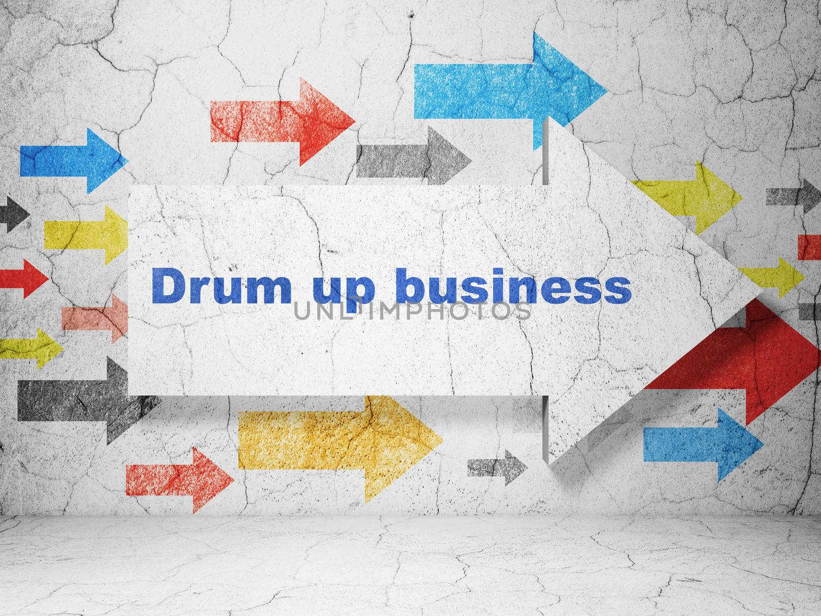 Finance concept: arrow with Drum up business on grunge wall background by maxkabakov