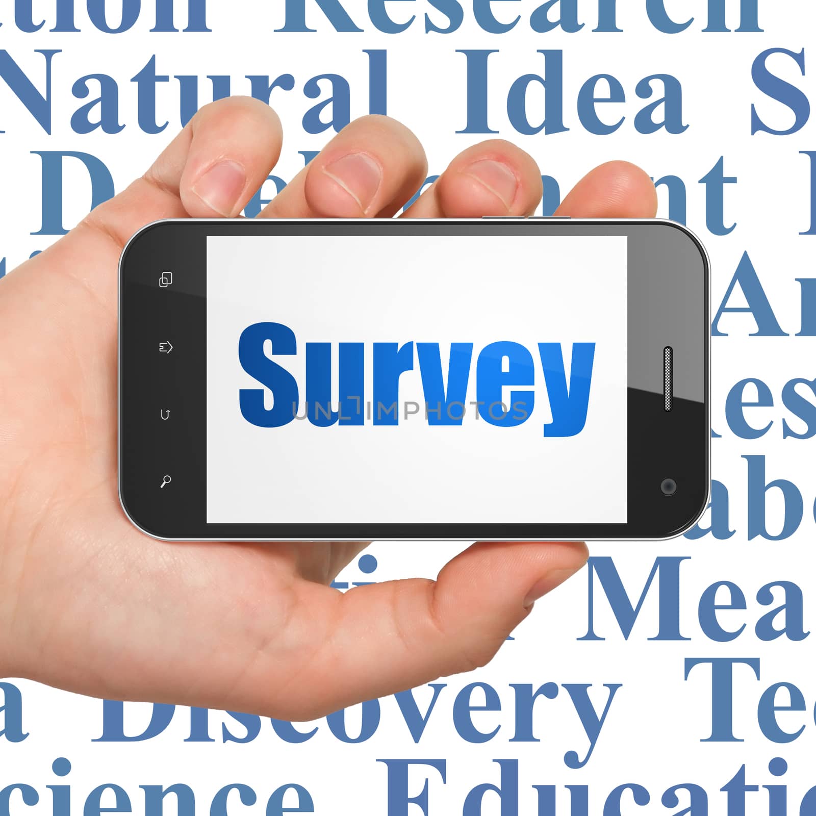 Science concept: Hand Holding Smartphone with Survey on display by maxkabakov