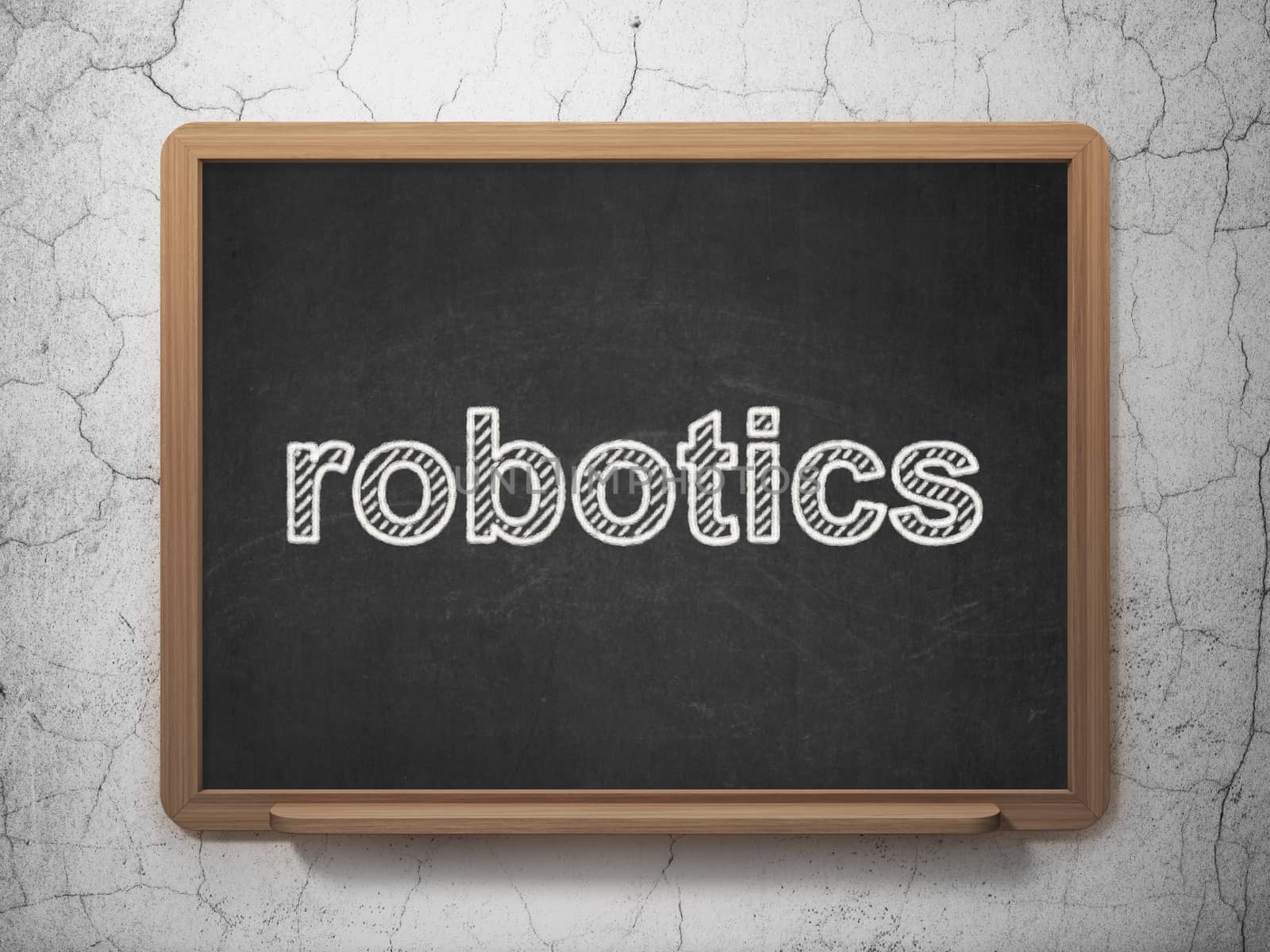 Science concept: text Robotics on Black chalkboard on grunge wall background, 3D rendering