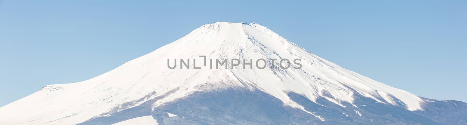 Winter Mount Fuji at Iced Yamanaka Lake in snow winter season Japan Panoramic