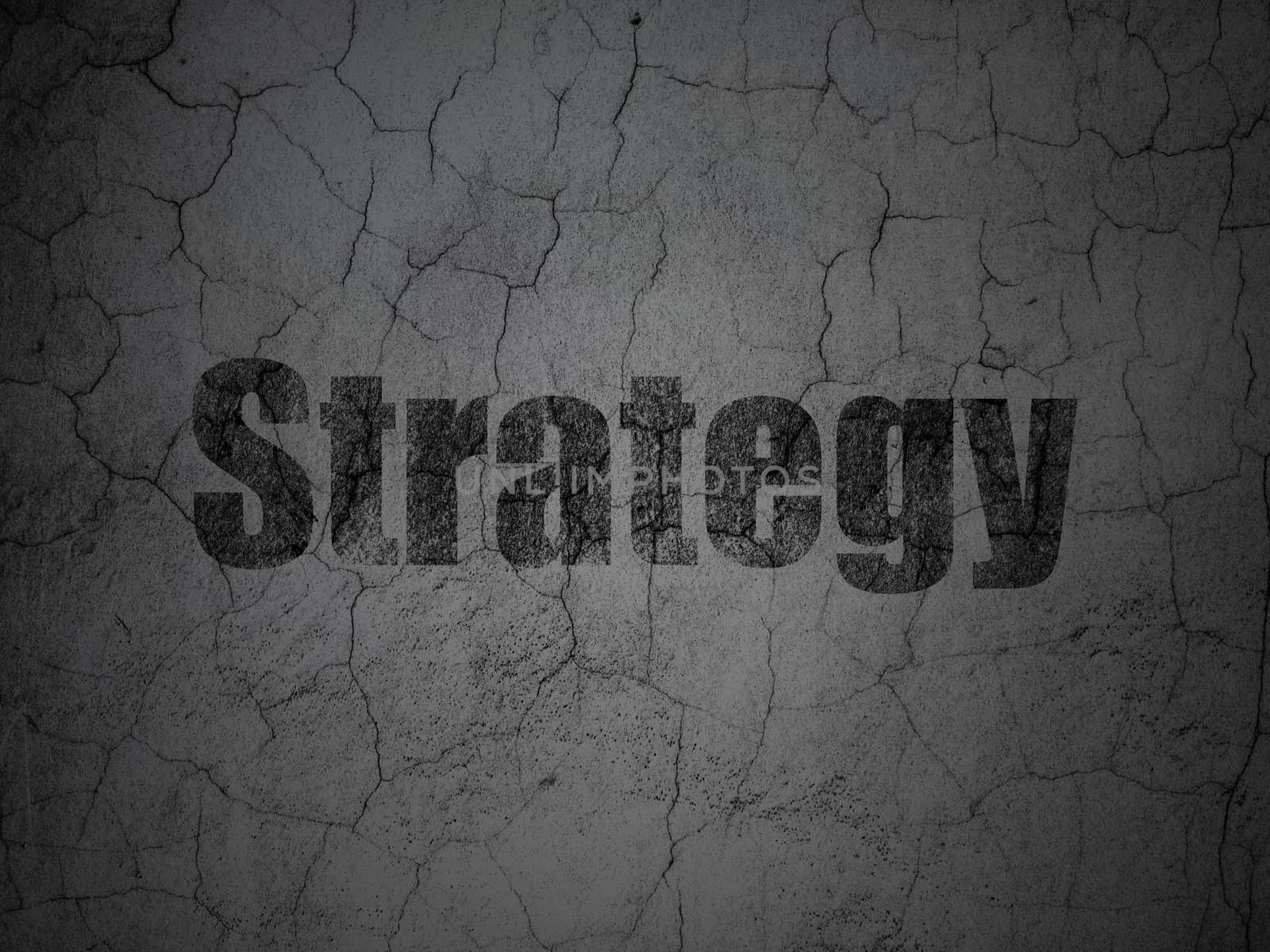 Finance concept: Black Strategy on grunge textured concrete wall background