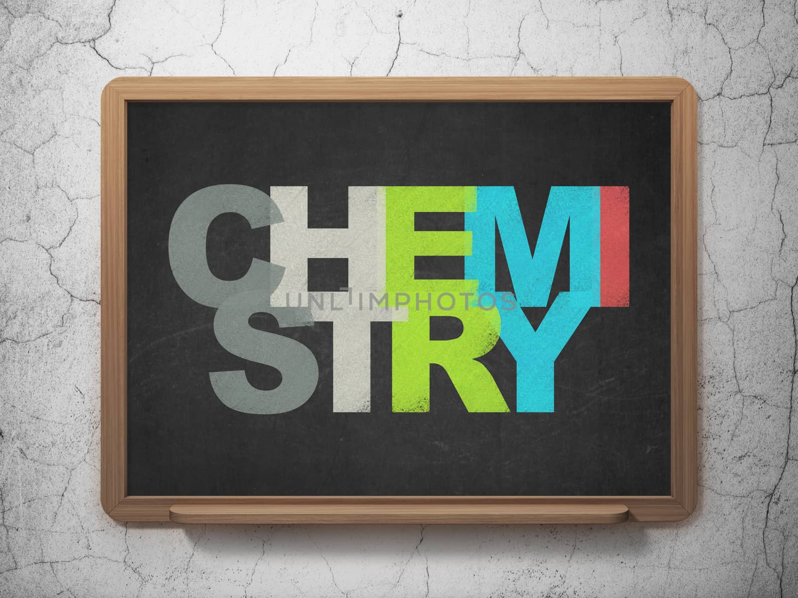 Learning concept: Painted multicolor text Chemistry on School board background, 3D Rendering