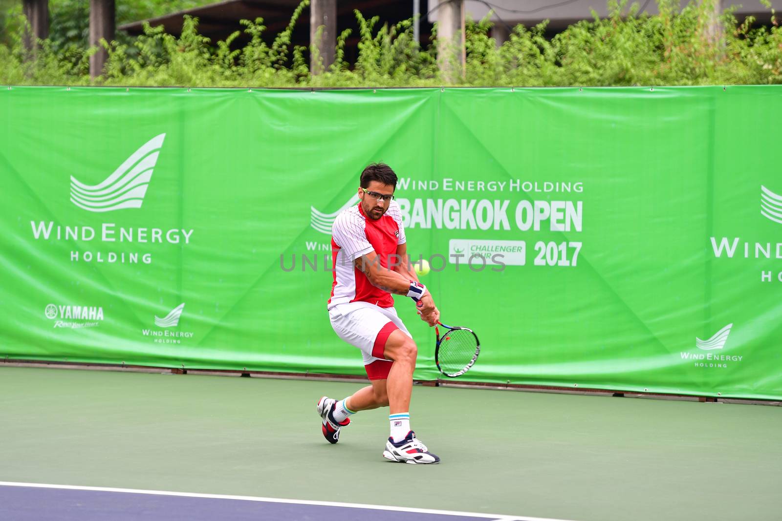 BANGKOK - JANUARY 08 : Janko Tipsarevic of  Serbia in Wind Energy Holding Bangkok Open 2017 (ATP Challenger Tour) at Rama Gardens Hotel on January 08, 2017 in Bangkok, Thailand.