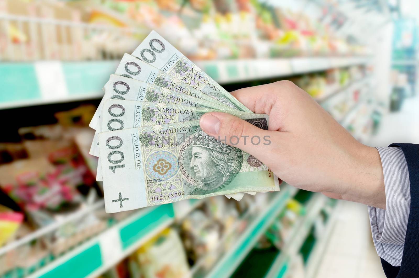 Range of Polish banknotes. Shopping at the supermarket. money polish cash shop range banknote hand market concept