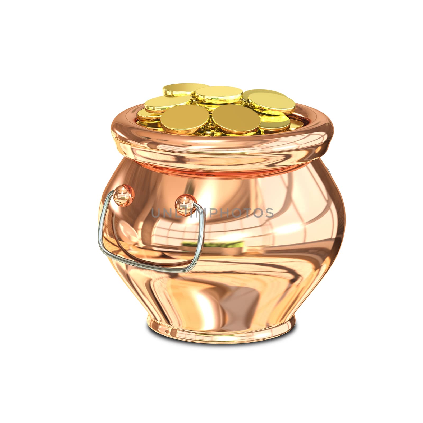 3d Illustration Gold Coins in Copper Pot