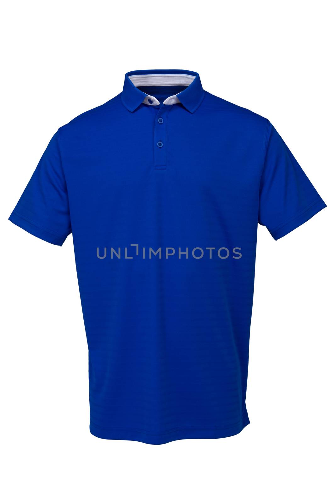Blue golf tee shirt for man or woman on white background