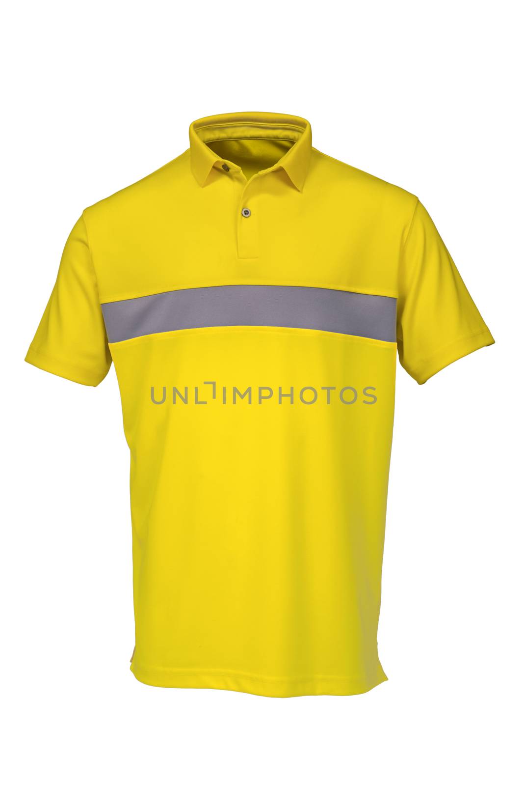 Yellow golf tee shirt for man or woman on white background