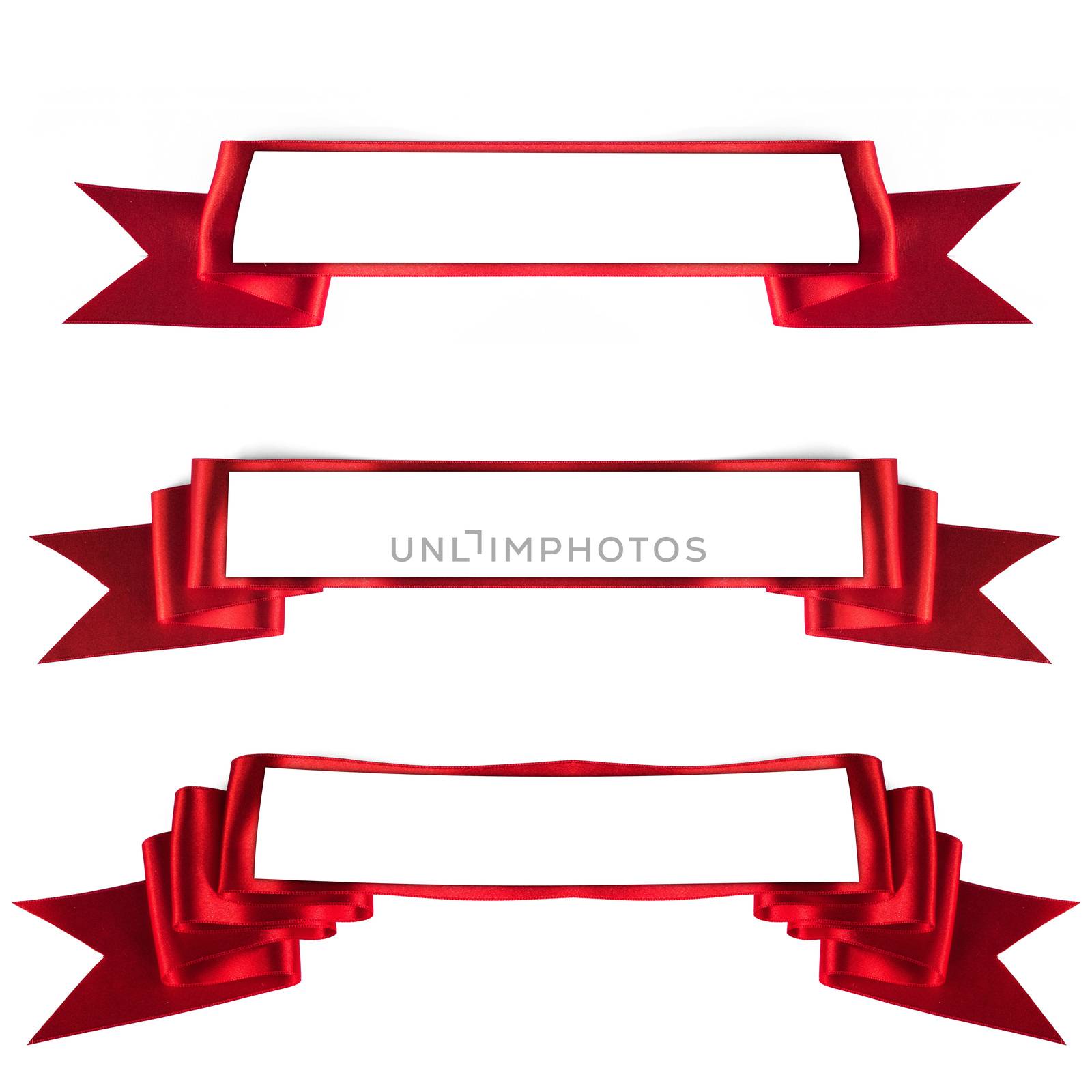 Red ribbons with white copy space for text set, isolated on white background