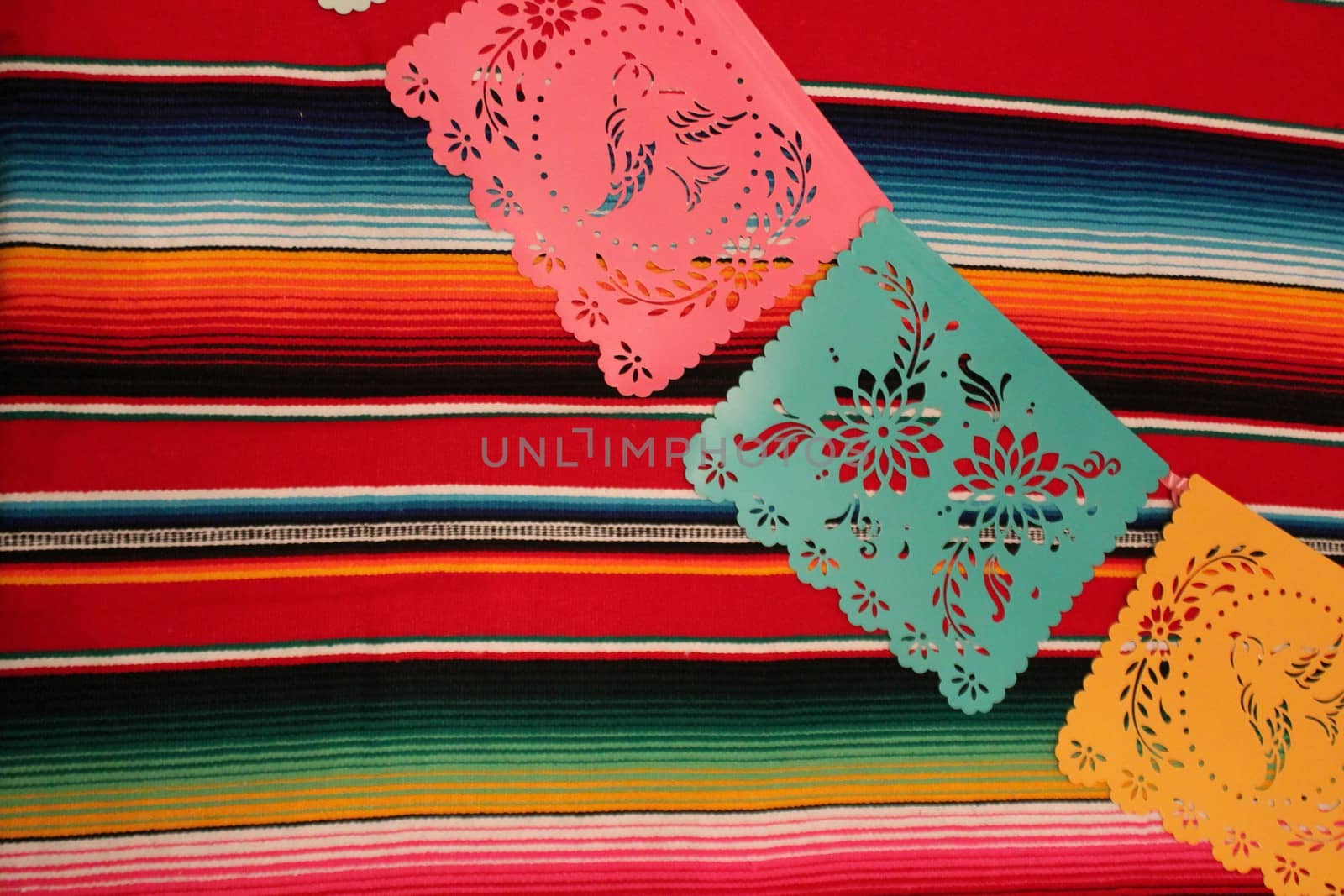 Mexico poncho sombrero papel picado background fiesta cinco de mayo decoration bunting by cheekylorns