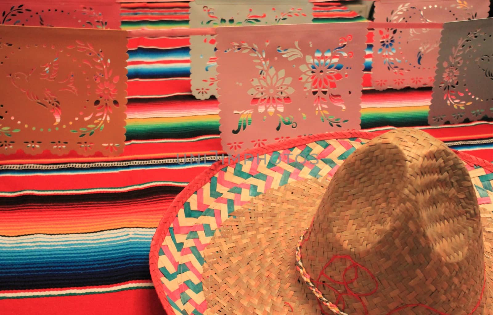Mexico poncho sombrero background fiesta cinco de mayo decoration bunting flags