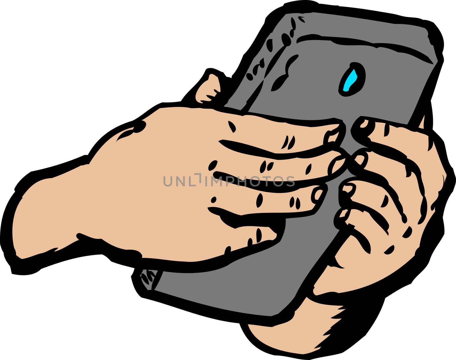 Pair of hands typing something on cell phone over white background