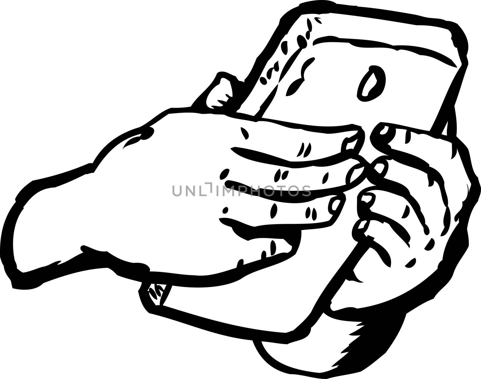 Outlined hands typing something on cell phone over white background