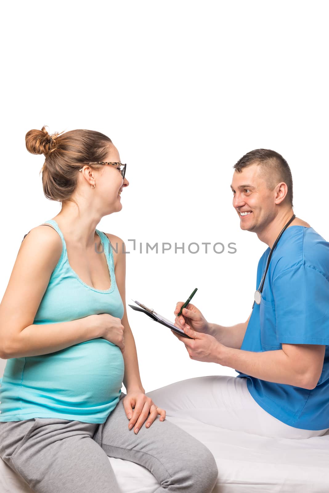 diagnosis of pregnancy portrait of a woman, and the doctor in isolation